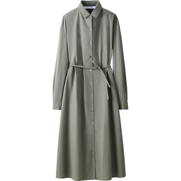 UNIQLO LEMAIRE Extra Fine Cotton Belted Long Sleeve Shirt Dress Khaki Medium M - Picture 1 of 2